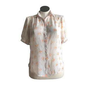 Vintage Chiffon Orange Rose Blouse Size XL